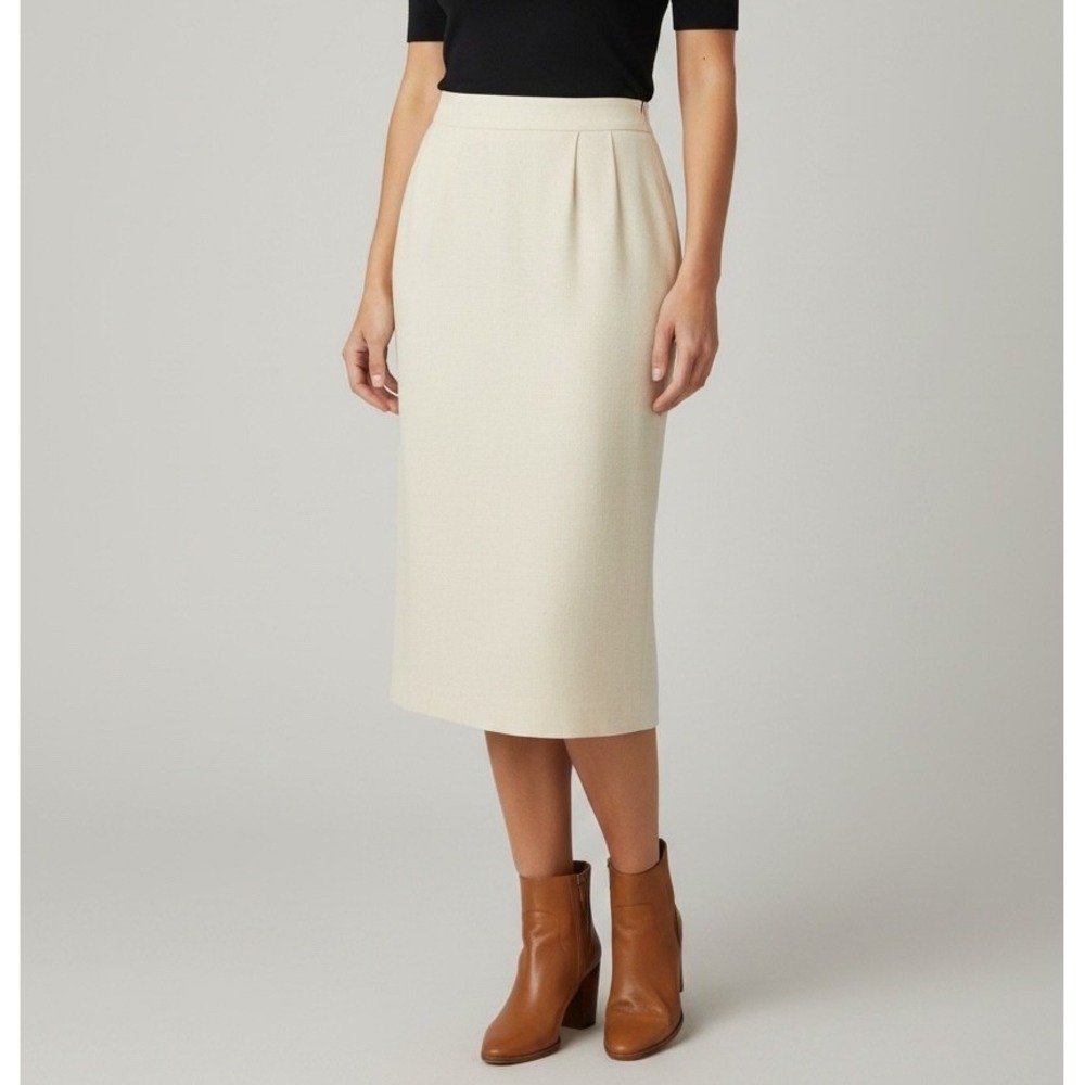 Christian Dior New York Ivory Cream Pleated Midi Skirt A Line Size 12 Vintage